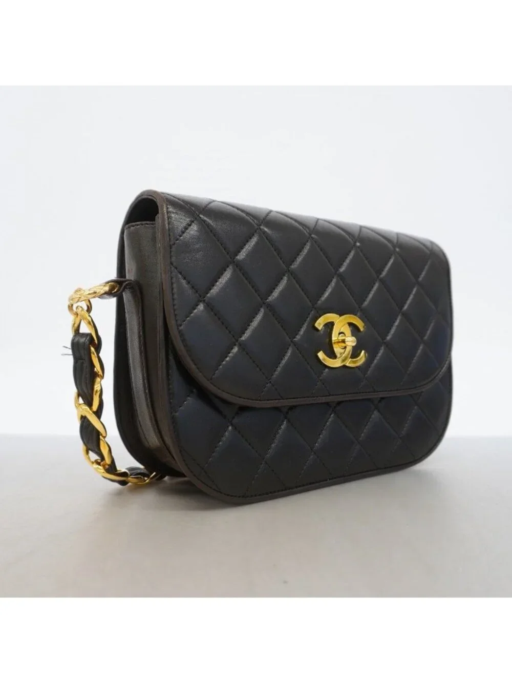 Chanel Shoulder Bag Quilted Lambskin Black Gold